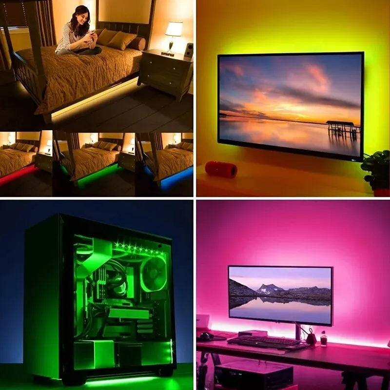 Fita de Luz LED de 2 Metros com 60 LEDs - Iluminação RGB Multicolorida Controlada por Controle Remoto de 24 Teclas para Decoração de Casa
