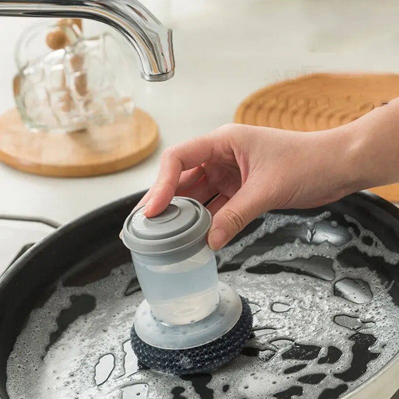 Escova para Lavagem de Louça Portátil com Dispensador de Sabão - Ferramenta de Limpeza de Cozinha Fácil de Usar