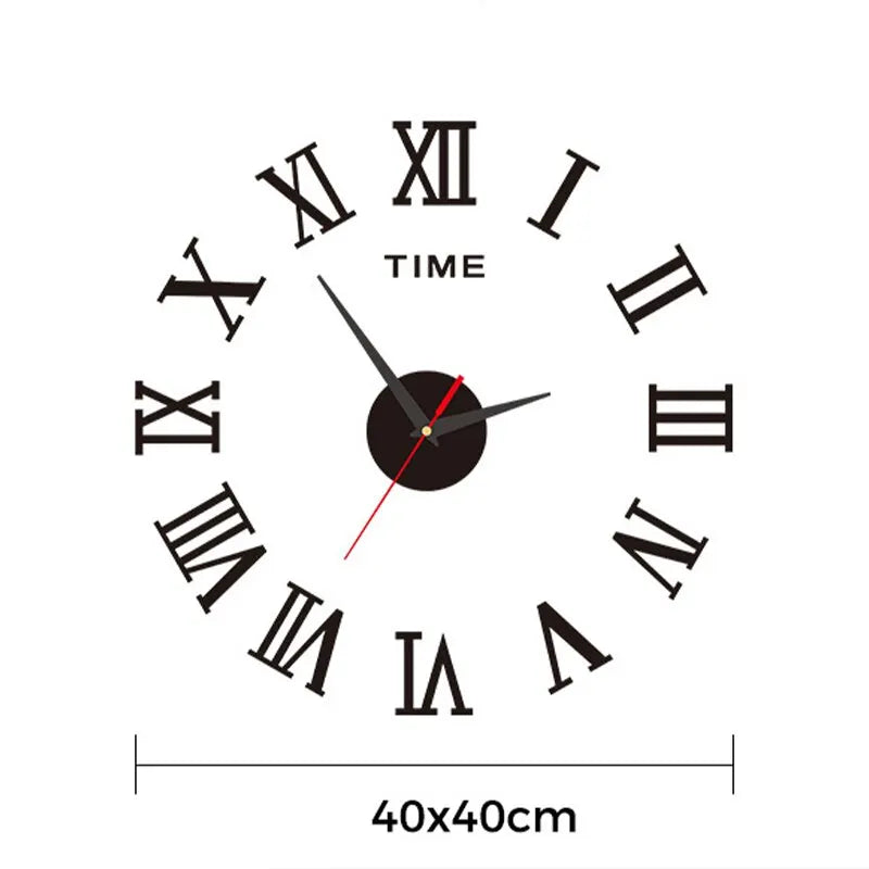 Relógio de Parede 3D em Acrílico com Design de Números Romanos - Relógio de Parede Redondo Moderno, Espelho e Adesivo